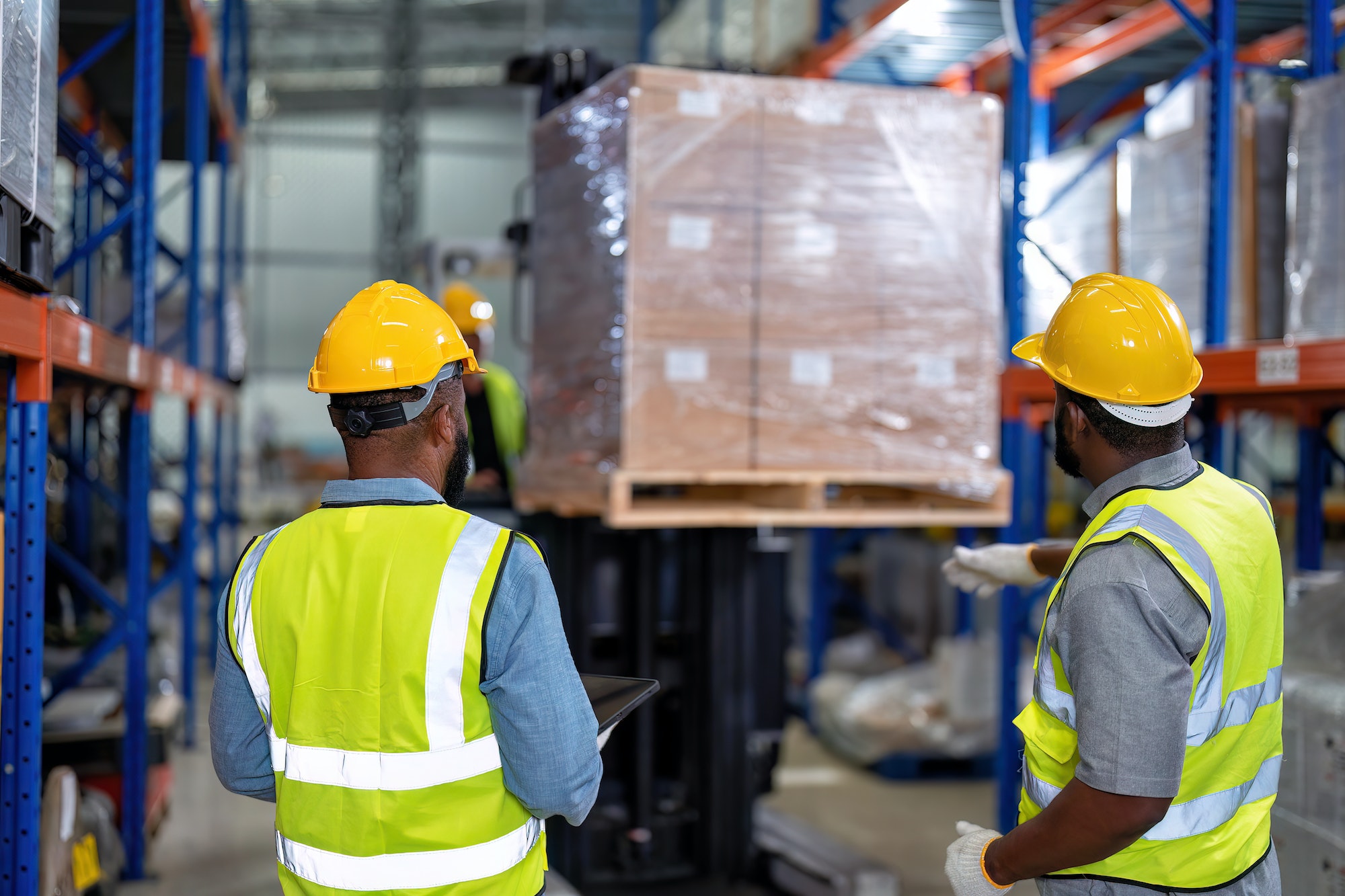 African american working in warehouse