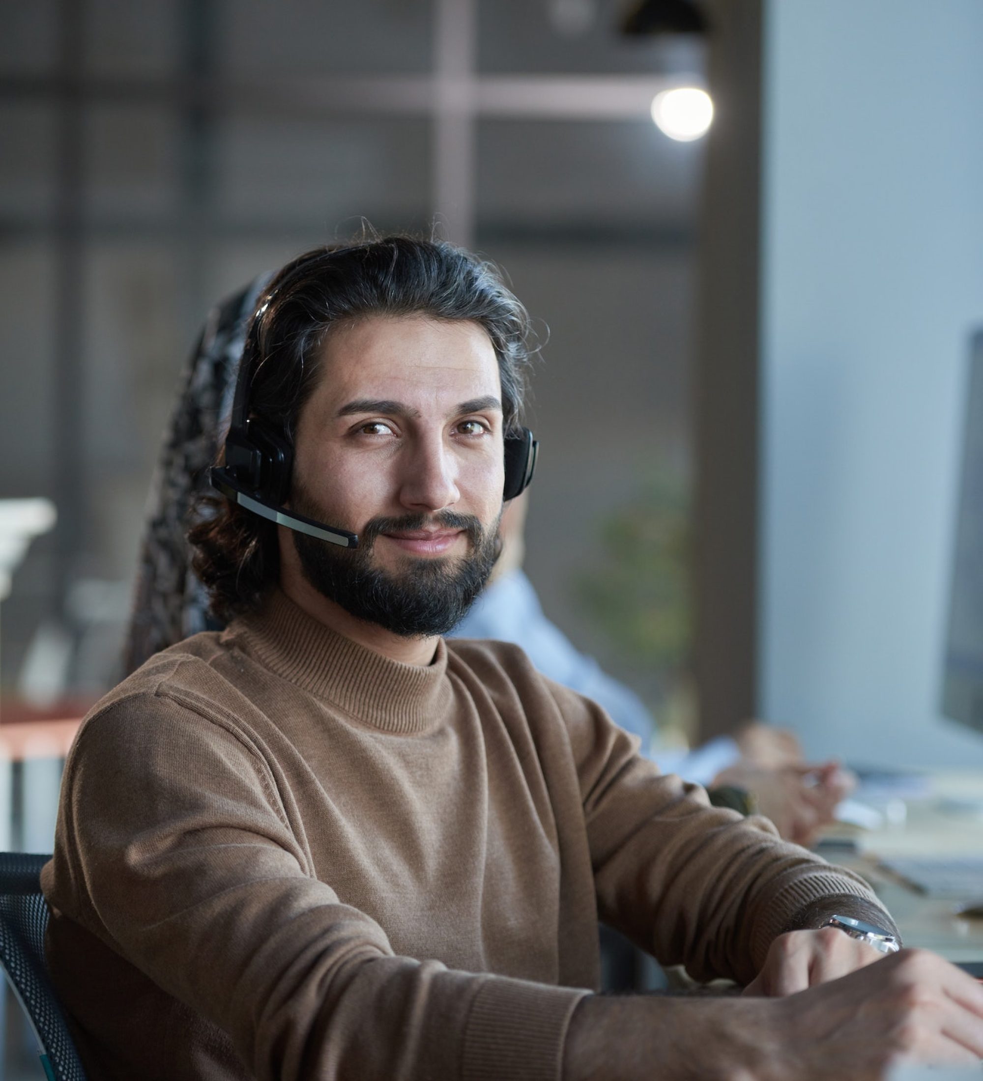 Man sitting in call center